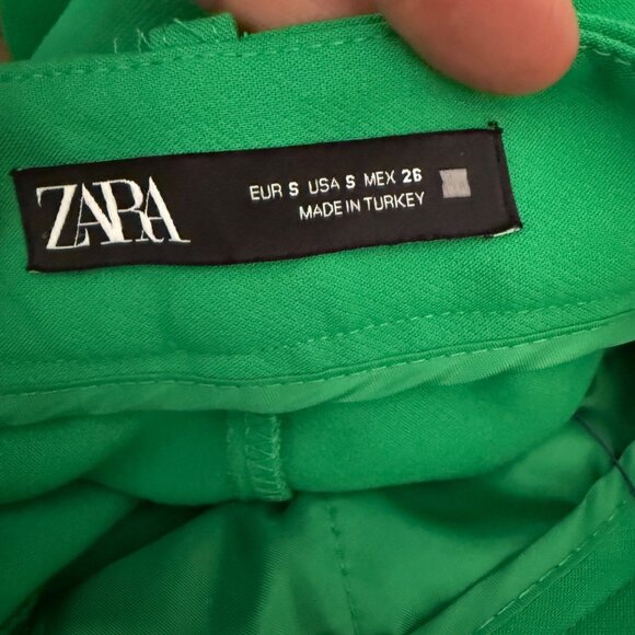 Zara Green Wide-Leg Pants Womens S High-Rise Polyester Blend - Picture 4 of 5